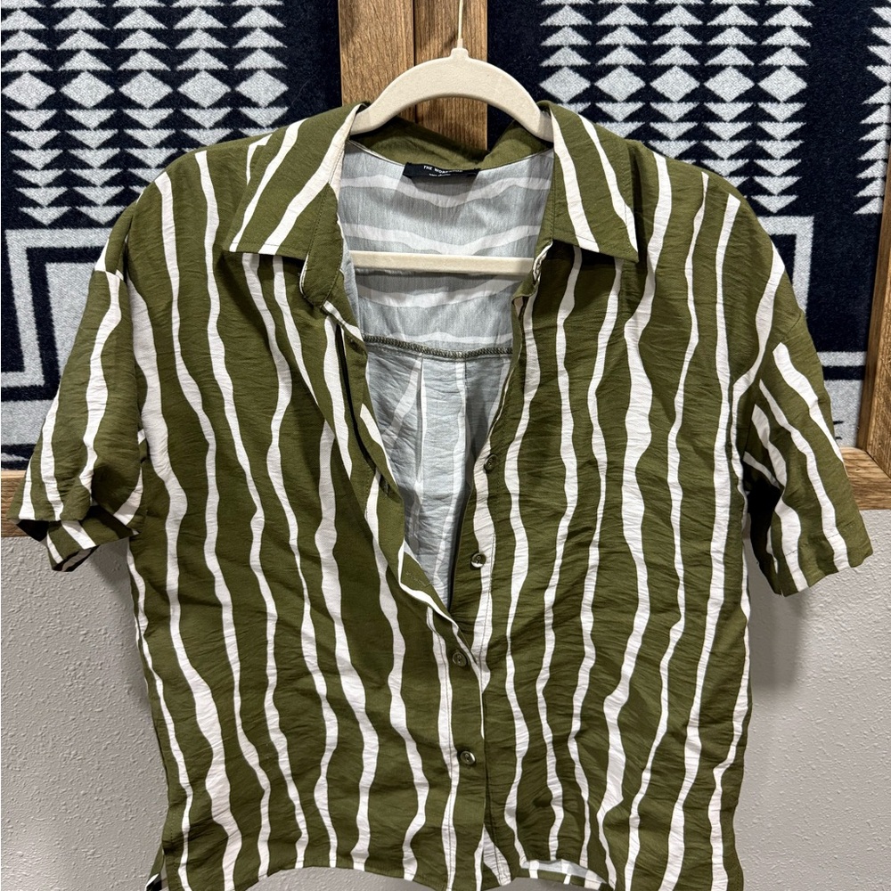 Olive Green Striped Women's Top